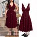Women's Glitter V-Neck High-Waist Pleated Dress – Elegant Evening & Party Wear (S-5XL, Green/Burgundy/Black)_ecoleips.com