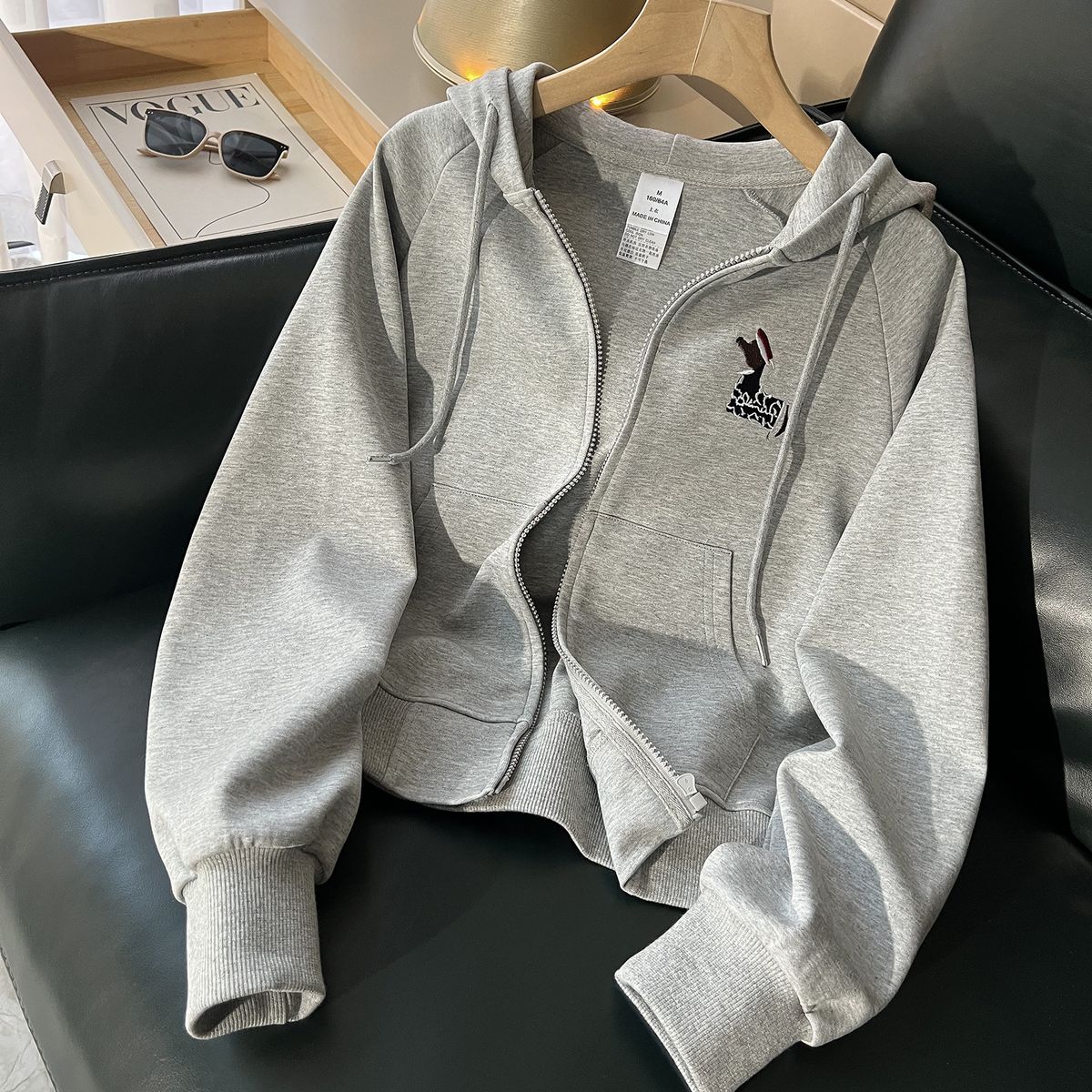 Women's Zip-Up Cropped Hoodie – Lightweight Oversized Sweatshirt With Drawstring (Light Gray/Pink/Mint Green/Orange-Red, S-XL)_ecoleips.com