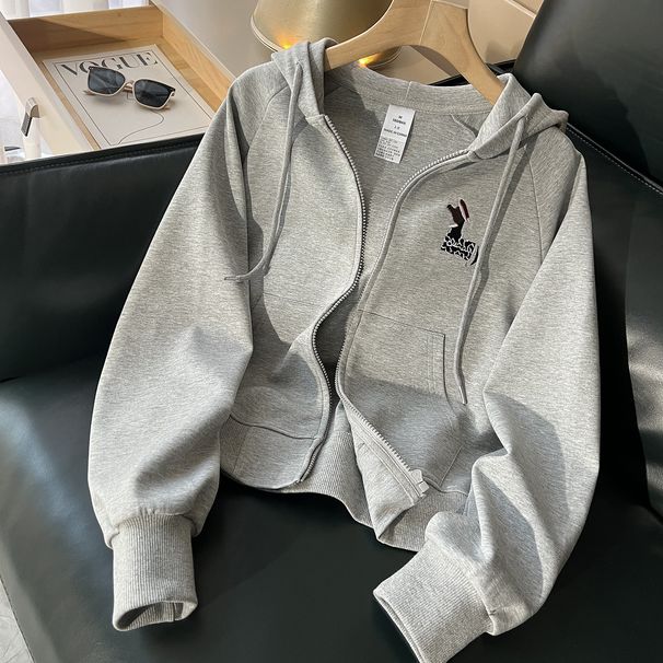 Women's Zip-Up Cropped Hoodie – Lightweight Oversized Sweatshirt With Drawstring (Light Gray/Pink/Mint Green/Orange-Red, S-XL)_ecoleips.com