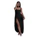 Elegant Split-Thigh Dress With Flowing Tie Details - Stretchy Four-Way Knit Fabric, Sleeveless Bodycon Midi Set_ecoleips.com