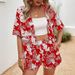 Women's Summer Tropical Leaf Print Casual Cardigan Top And Shorts Set American Style Fashion_ecoleips.com