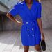 Women's Clothing V Neck Suit Collar Short Sleeve Dress Short Dress Solid Color_ecoleips.com