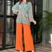 Women's clothing fashion pleated temperament puff sleeve shirt high waist wide leg pants suit_ecoleips.com