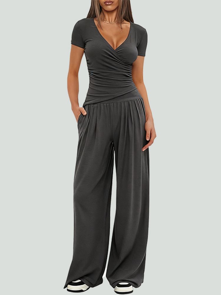 Women's Wide Leg Pants Suit Long Sleeved Multi Occasion Sportswear Autumn Winter_ecoleips.com