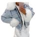 Fluffy Faux Fur Collar Denim Jacket For Women - Vintage Washed Light Blue Streetwear Coat With Cozy Fleece Lining_ecoleips.com