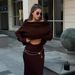 Women's Clothing One Shoulder Slim Loose Solid Color Knitted Sweater Two piece Set Long Sleeve_ecoleips.com