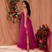 Elegant Off-Shoulder Flowy Evening Gown – Summer Trendy Formal Dress In Rose Pink, A-Line Silhouette, Polyester Chiffon For Women_ecoleips.com