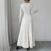 New Long Sleeved Knitted Long Skirt Pleated Dress Elegant Slim Versatile Fashion Temperament_ecoleips.com