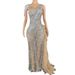 Glitter Sequin Mesh Fringe Bodycon Long Dress For Evening Party Performance Sleeveless Slit Gown Women's Clothing_ecoleips.com