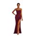 Women's Elegant Slim Fit Long Dress European American Style Solid Color Low Cut Backless Slit Formal Dress_ecoleips.com