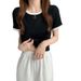 2022 New Summer Bottoming Shirt Korean Version Slim-fit Short Student Top Trendy Contrasting Color Round Neck Short-sleeved T-shirt Women_ecoleips.com