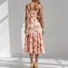 European American Summer Women Floral Sleeveless Backless Suspender Midi Dress_ecoleips.com