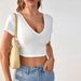 Voya Women's New Sexy Backless V-neck Slim Fit Short Knitted Short Sleeved Fashionable T-shirt Top_ecoleips.com