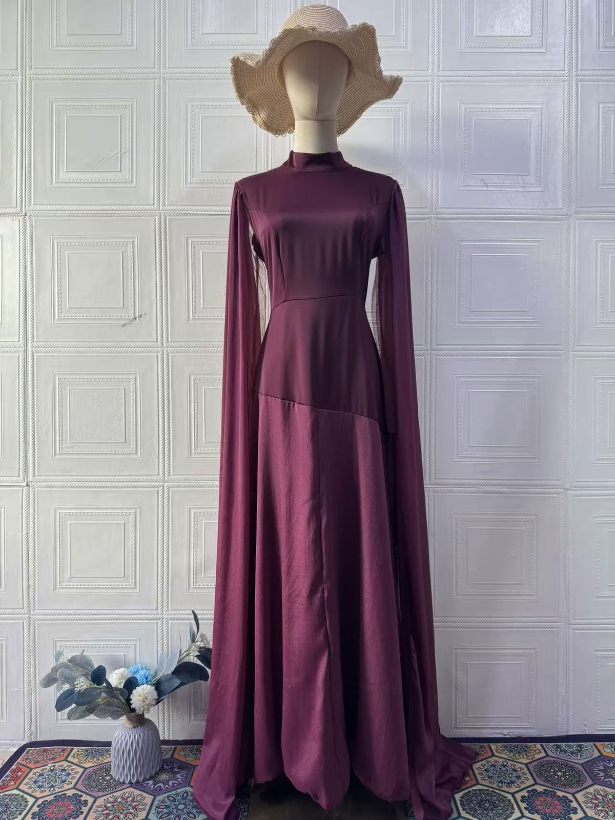 Elegant Long Sleeved Maxi Dress For Women Autumn Fashion Design Polyester Evening Dress_ecoleips.com