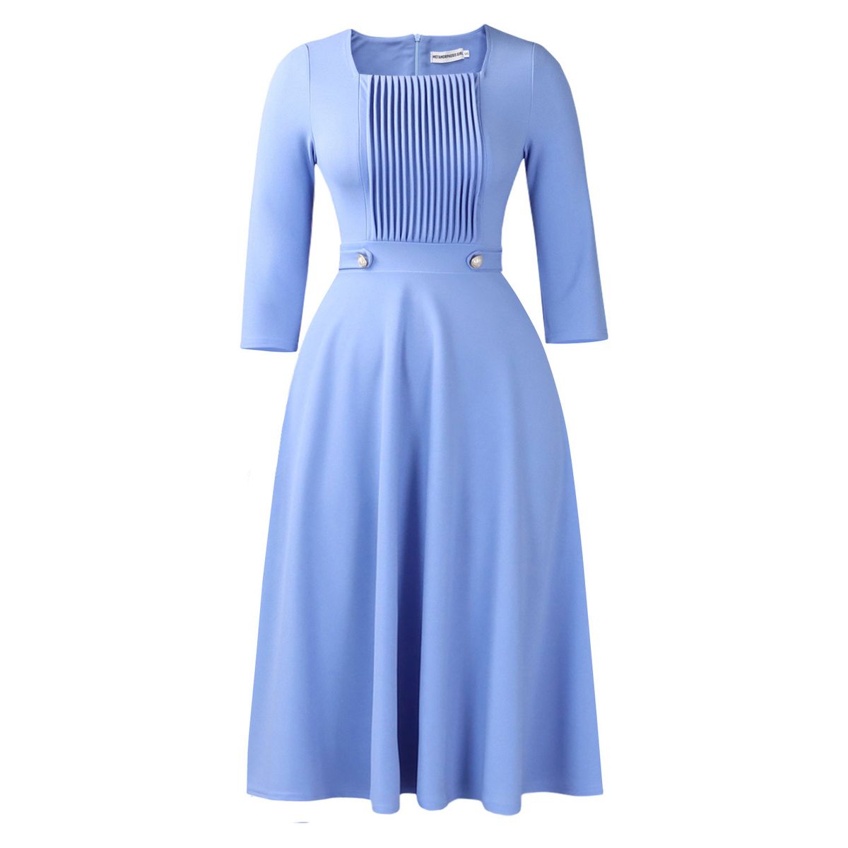 Women's Square Neck Pleated Dress D3353 High Waist African Style Plus Size Solid Color European And American Fashion Foreign Trade Clothing_ecoleips.com