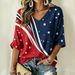 Women's Long Sleeved T-Shirt Loose Fit V-Neck American Flag Digital Print Casual Top for Wholesale_ecoleips.com