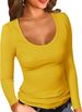 Women's Clothing Ribbed Crew Neck Long Sleeve T-Shirt Basic Solid Color Slim Fit Base Layer American Style_ecoleips.com