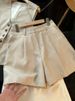 Women's Clothing Retro temperament V neck linen blended sleeveless vest vest high waist casual shorts _ecoleips.com