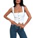 Women's Denim Vest - Elegant Button-Down Sleeveless Tank Top Solid Color Casual Summer Crop Top_ecoleips.com