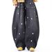 High-Waisted Floral Embroidered Straight Leg Jeans – Oversized Boyfriend Fit With Floor-Length Hem (Black/Blue, S-3XL)_ecoleips.com
