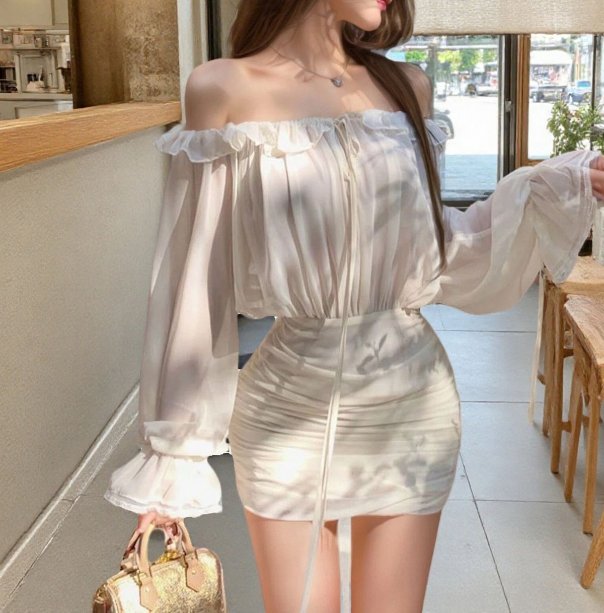 Women's French Elegant Ruffled Hollow Out Sheer Mesh Bodycon Mini Dress – Fall Party Gown 2026_ecoleips.com