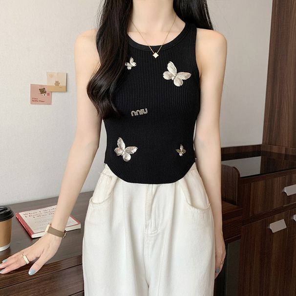 French Style Chic Butterfly Unique Camisole For Women Summer Outerwear Design Sense Hot Girl Slim Fit Sleeveless Top_ecoleips.com