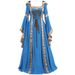 K European And American Medieval Retro Hooded Dress With Square Collar, Lace Up, Flared Sleeves, And Large Swing Skirt_ecoleips.com