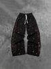 Urban Streetwear Distressed Denim Pants With Rhinestone Star & Rose Embroidery - Elastic Waist Drawstring Wide Leg Joggers For Men & Women_ecoleips.com