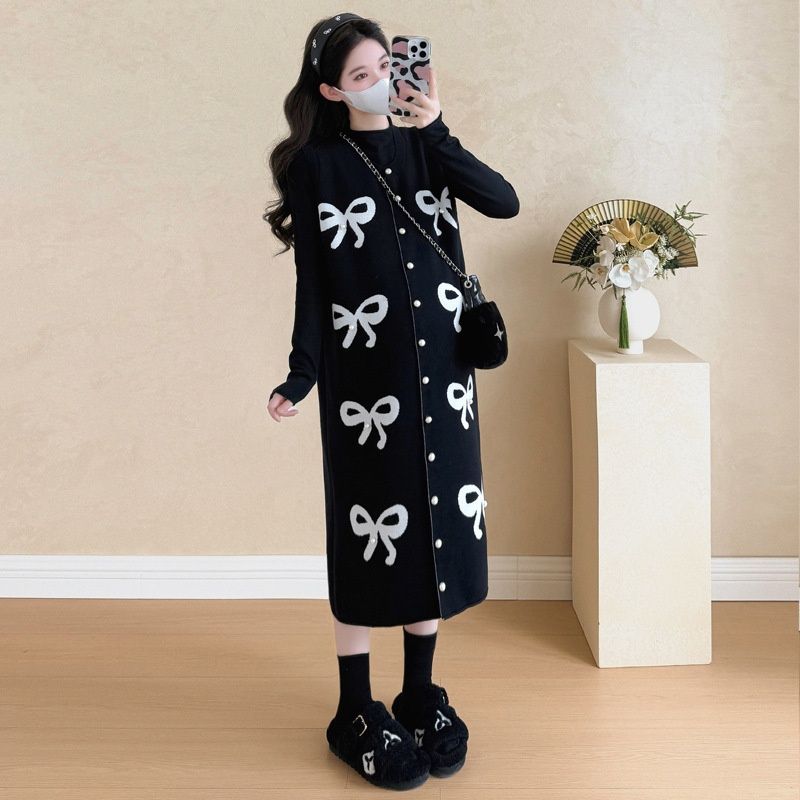 Autumn New Korean Fashion Jacquard Vest + Base Shirt Two-Piece Maternity Dress_ecoleips.com