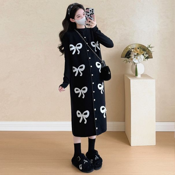 Autumn New Korean Fashion Jacquard Vest + Base Shirt Two-Piece Maternity Dress_ecoleips.com