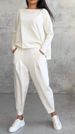 Aria Basics 2024 New European American Cross-Border Trade Women's Solid Color Round Neck Sleeve Suit With Pockets And Long Pants_ecoleips.com