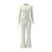 Inspired Women's Summer Two Piece Set Slim Fit Knitted Collar Vest With Metal Buckle And High-Waisted Wide Leg Pants_ecoleips.com