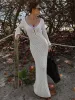 Tossy White Knit Fashion Cover Up Maxi Dress Female See-Through V-Neck Hollow Out Beach Holiday Dress Knitwear Backless Dress_ecoleips.com