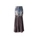 Denim Patchwork Frayed Off-Shoulder Velvet Long Sleeve Women's Crop Top And Skirt Set_ecoleips.com