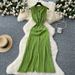 Women's Retro High-End Sleeveless Knitted Dress With Hollow Out Waist Cinching Long Skirt For Summer Style_ecoleips.com