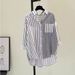 Women's Clothing Single Pocket Color Matching Vertical Striped Shirt Women Literary Loose Casual Shirt_ecoleips.com