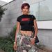 2025 CUTENOVA Qi Duo Summer New Women's Slim Sexy Round Neck Letter Print Short Sleeve T-Shirt_ecoleips.com