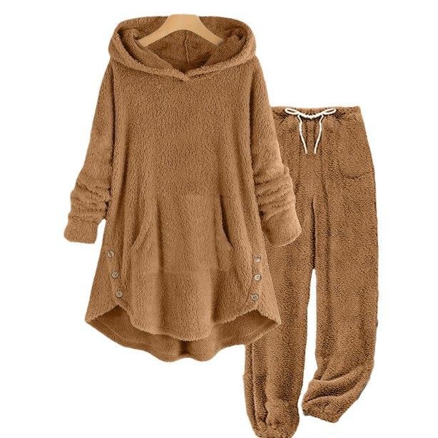 Women's Fleece Hooded Tracksuit Set - Soft & Warm Long Sleeve Top With Pants, Casual Loungewear For Fall & Winter (Multiple Colors & Sizes)_ecoleips.com