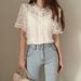 Women's Clothing Summer Lace Shirt For Women Solid Color Round Neck Short Sleeve Crochet Hollow Out Loose Comfortable Versatile Stylish Top_ecoleips.com