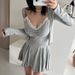 South Korea Spring Summer New Style Elegant Lace Patchwork Waist Pleated Strap Dress + Long Sleeve Cardigan Two-Piece_ecoleips.com