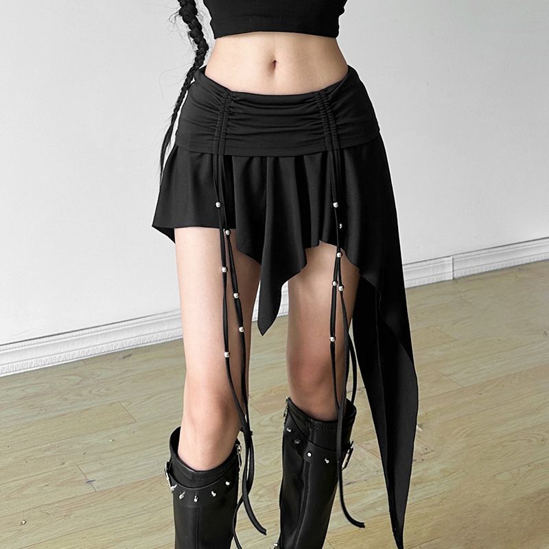 European And American Style 2025 New Women's Clothing Solid Color Slim Fit Street Fashion Low Waist Irregular Skirt Women_ecoleips.com