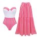 Women's Striped Strapless One Piece Swimsuit Swimwear Set_ecoleips.com