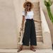 Suitable For All Seasons 2025 New Women's Summer Elastic Waist Solid Color Cotton Linen Belt Casual Wide-Leg Cropped Pants For Women_ecoleips.com
