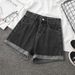 white trendy distred denim shorts for women high waisted slimming aline frayed wide leg hot pants summer 2025_ecoleips.com