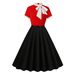 Women's Short Sleeved Dress Elegant Patchwork Bow Knot Slim Fit Style Summer New_ecoleips.com