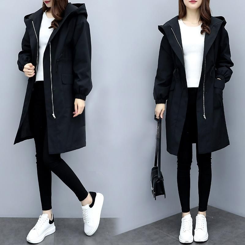Women's Fleece-Lined Hooded Trench Coat Mid-Length Thickened Winter Overcoat Loose Fit Windproof_ecoleips.com