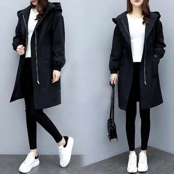 Women's Fleece-Lined Hooded Trench Coat Mid-Length Thickened Winter Overcoat Loose Fit Windproof_ecoleips.com
