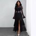 Women's Sexy Elegant Semi High Neck Slim Fit Long Skirt Dress With Slit For Banquet Spring Autumn New_ecoleips.com
