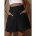 2025s 2025 New Women's Cotton Linen High Waist Fashion Plus Size Wide Leg Casual Shorts_ecoleips.com