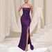 New European And American Cross-Border Trade Women's High-Waisted Sexy Sequin Split Bridesmaid Dress Strap Evening Gown_ecoleips.com